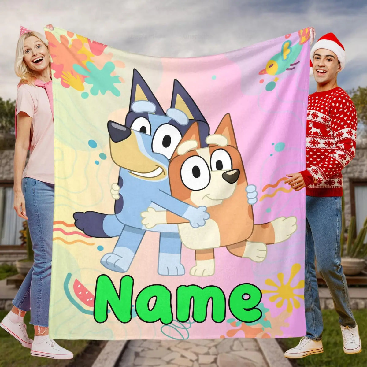 Custom name Bluey kids blanket, soft and cozy personalized throw for toddlers and children’s bedroom décor