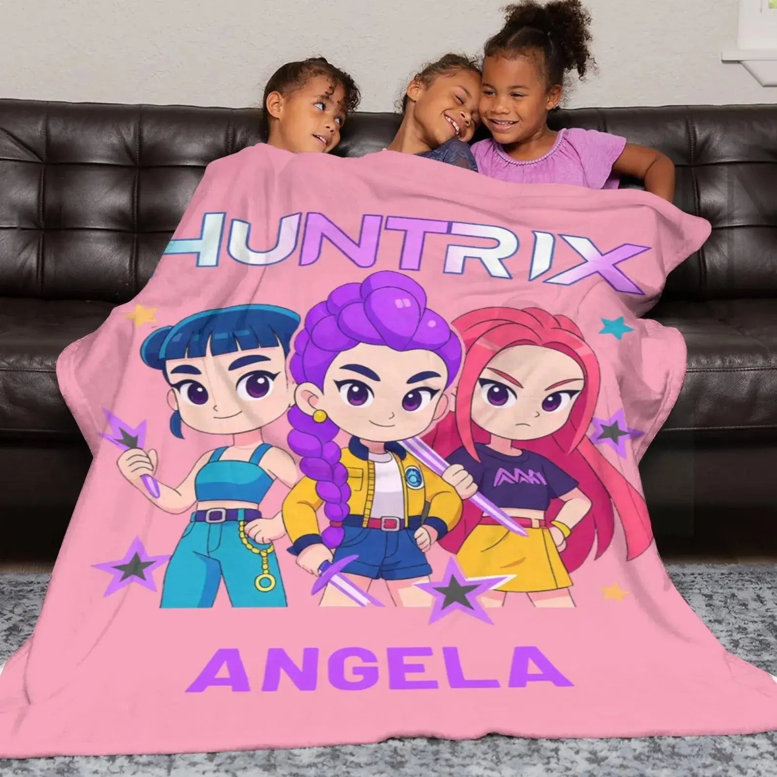 Custom name Kpop Demon Hunters blanket, cozy gift for teen girls who love anime.