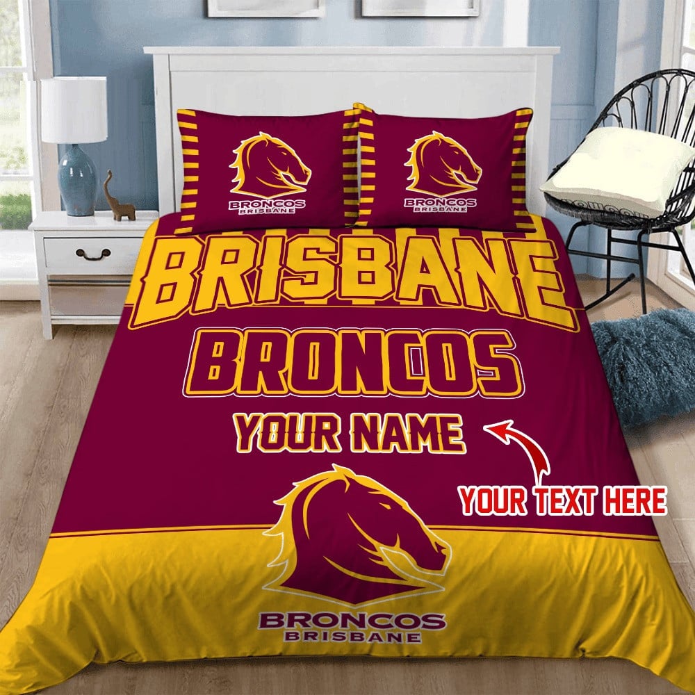 Custom Rugby Bedding Set – Brisbane Broncos Doona Quilt Duvet Cover & Pillow Cases, NRL Rugby League Bedding for Bedroom Decor, Kids & Adults Gift