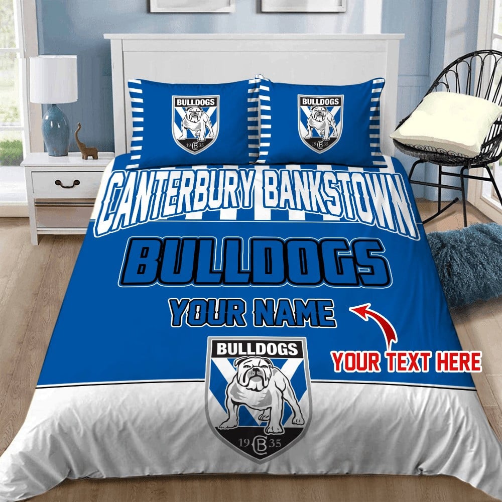 Custom Rugby Bedding Set – Canterbury Bankstown Bulldogs Doona Quilt Duvet Cover & Pillow Cases, NRL Rugby League Bedding for Bedroom Decor Kids & Adults