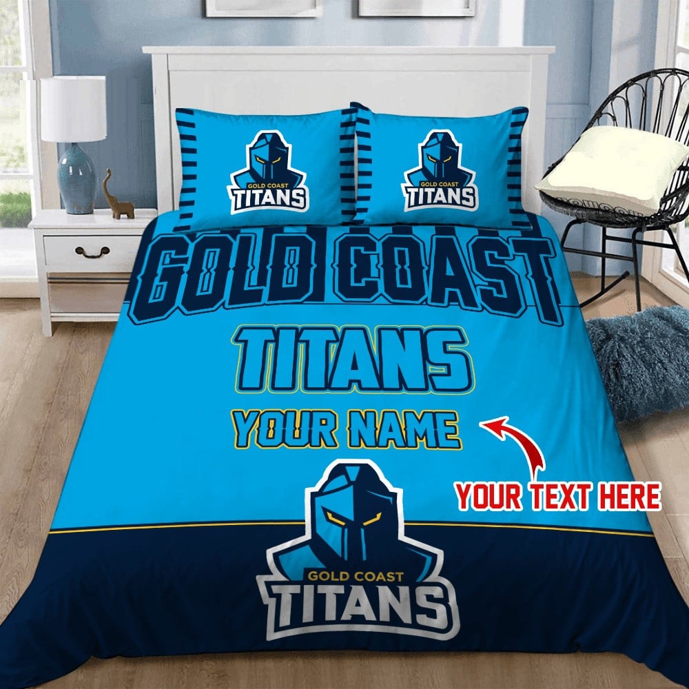 Custom Rugby Bedding Set – Gold Coast Titans Doona Quilt Duvet Cover & Pillow Cases, NRL Rugby League Team Bedding for Kids & Adults Bedroom Decor