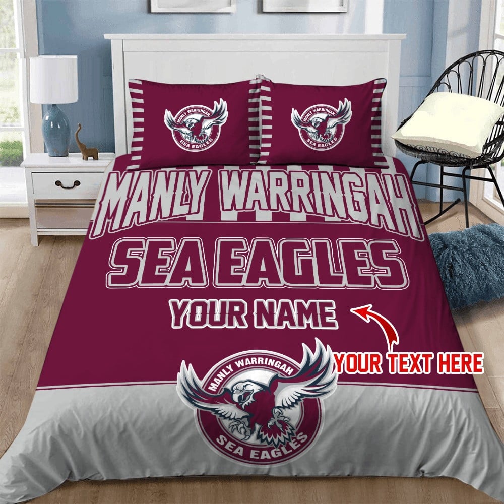 Custom Rugby Bedding Set – Manly Warringah Sea Eagles Doona Quilt Duvet Cover & Pillow Cases, NRL Rugby League Team Bedding for Bedroom Decor