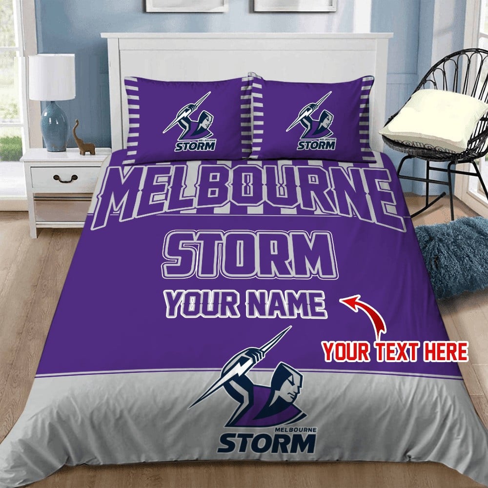 Custom Rugby Bedding Set – Melbourne Storm Doona Quilt Duvet Cover & Pillow Cases, NRL Rugby League Team Bedding for Bedroom Decor