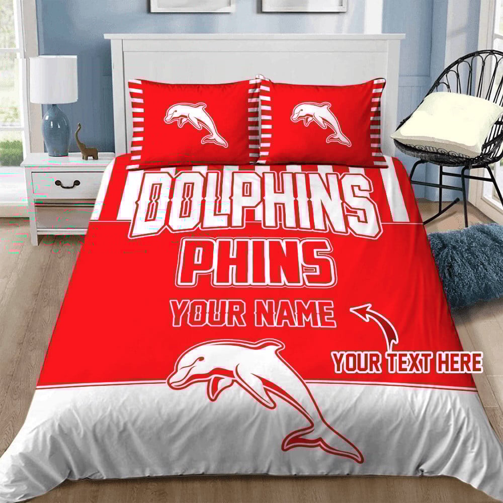 Custom Rugby Bedding Set – Redcliff Dolphins Doona Quilt Duvet Cover & Pillow Cases TGN, NRL Rugby League Bedding, Personalized Rugby Bedroom Decor & Supporters Gift.