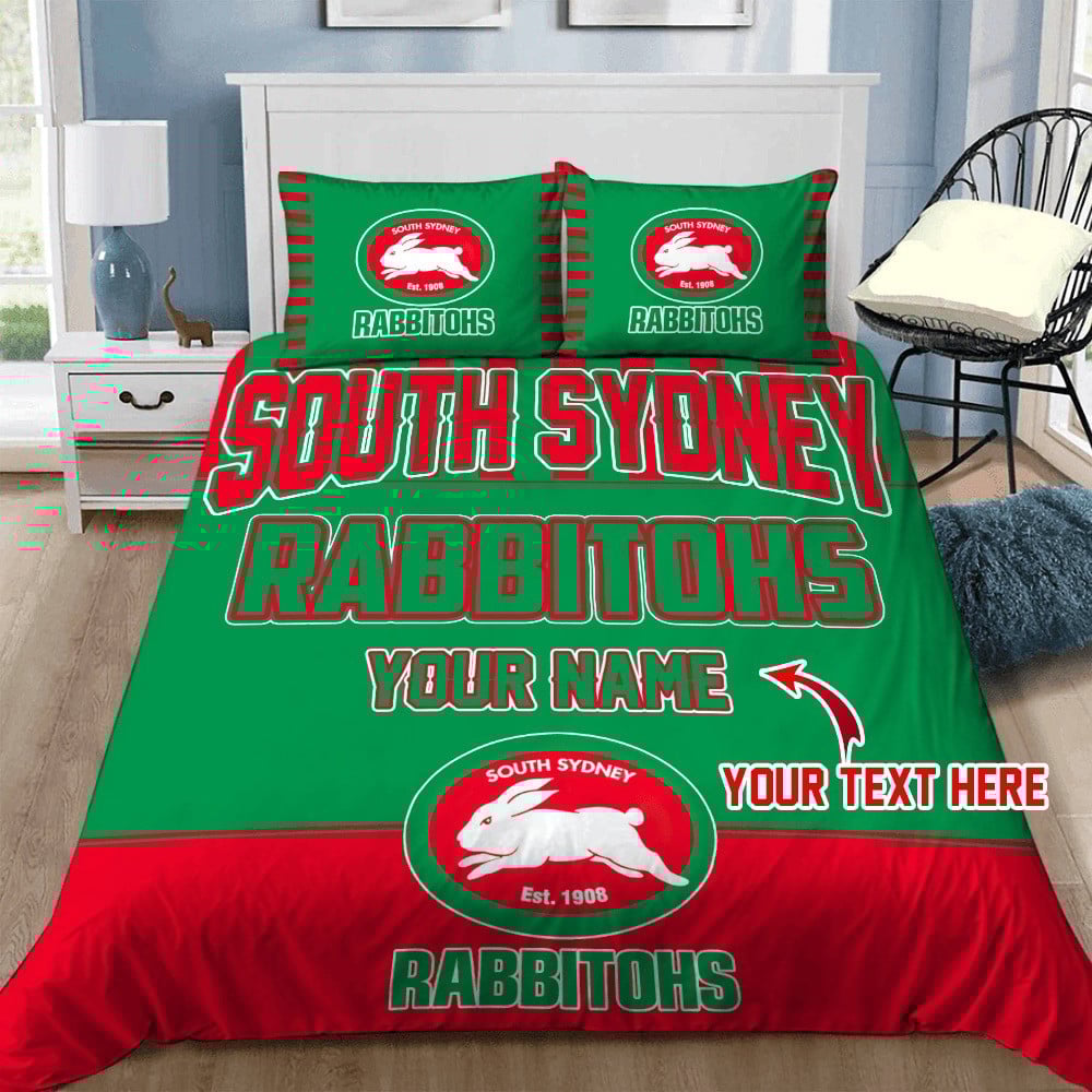 Custom Rugby Bedding Set – South Sydney Rabbitohs Doona Quilt Duvet Cover & Pillow Cases, NRL Rugby League Bedding, Personalized Rugby Bedroom Decor & Supporters Gift
