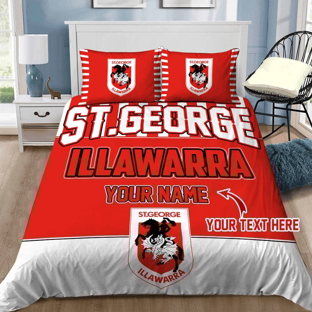 Custom Rugby Bedding Set – St George Illawarra Dragons Doona Quilt Duvet Cover & Pillow Cases, NRL Rugby League Bedding, Personalized Rugby Bedroom Decor & Gift