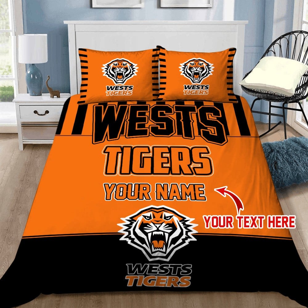 Custom Rugby Bedding Set – Wests Tigers Doona Quilt Duvet Cover & Pillow Cases, NRL Rugby League Bedding for Kids & Adults, Bedroom Decor & Gift