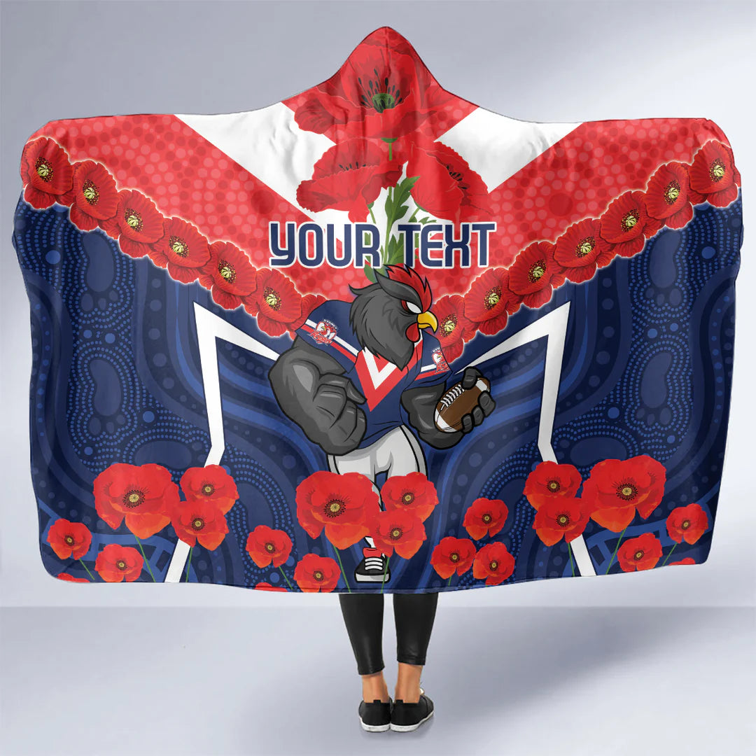 Custom Sydney Roosters Rugby ANZAC Hooded Blanket – Australian NRL Supporter Hooded Blanket, Personalized Rugby Fan Gear & Cozy Throw