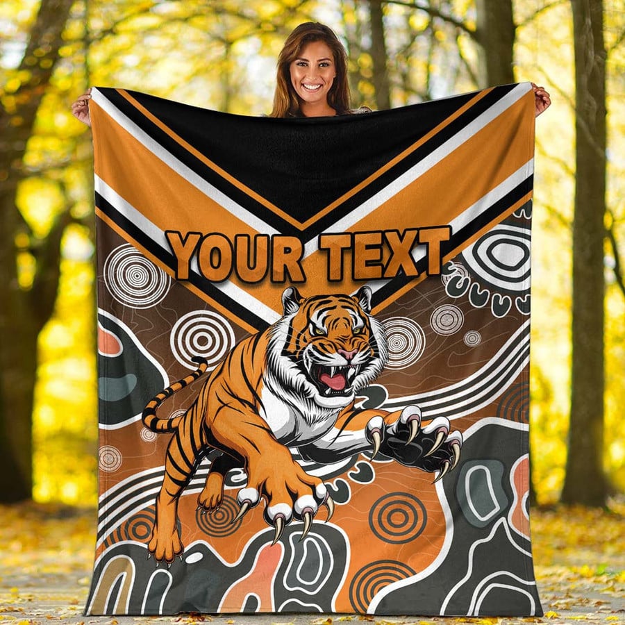Custom Wests Tigers Indigenous Rugby Premium Blanket – NRL Flannel Throw, Cozy Rugby League Bedding, Aboriginal Art Inspired Blanket for Supporters & Bedroom Decor