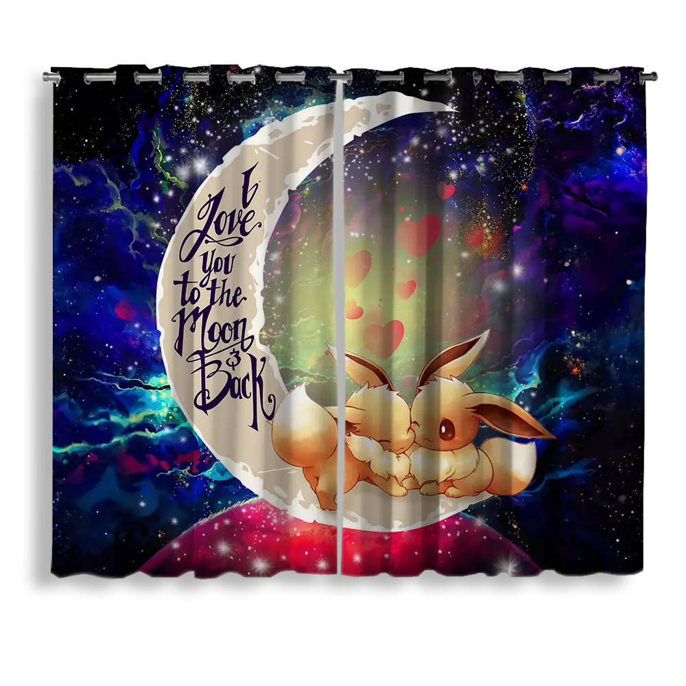 Cute Eevee Pokemon Couple Love You to the Moon Galaxy Window Curtain for bedroom, kids room, and anime home decor