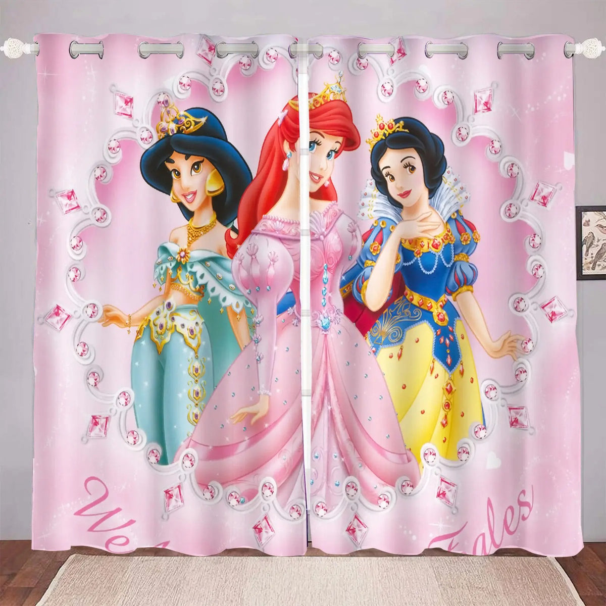 Cute Disney Princess blackout window curtains for girls bedroom or nursery.