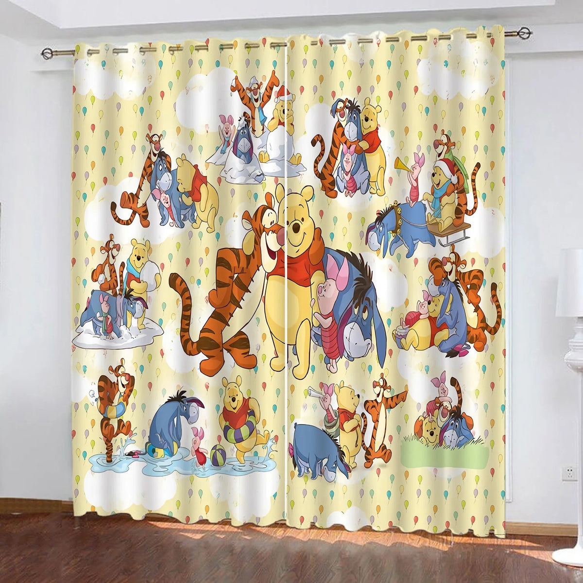 Cute Winnie the Pooh blackout curtains, cartoon drapes for nursery and kids bedroom.