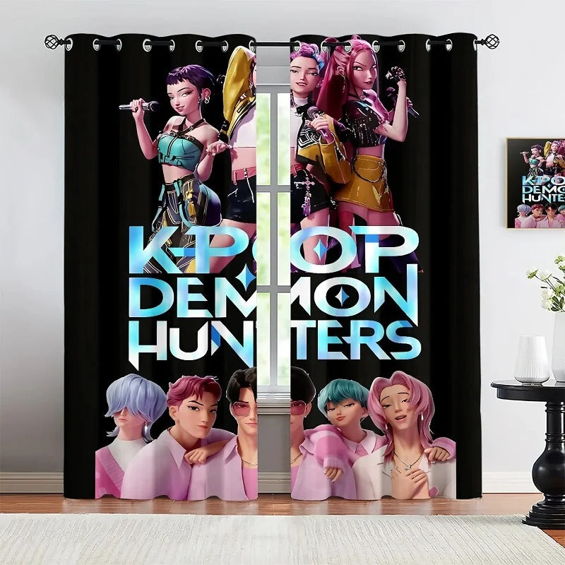 Dark Demon Hunters K-Pop curtains, room darkening blackout window panels.