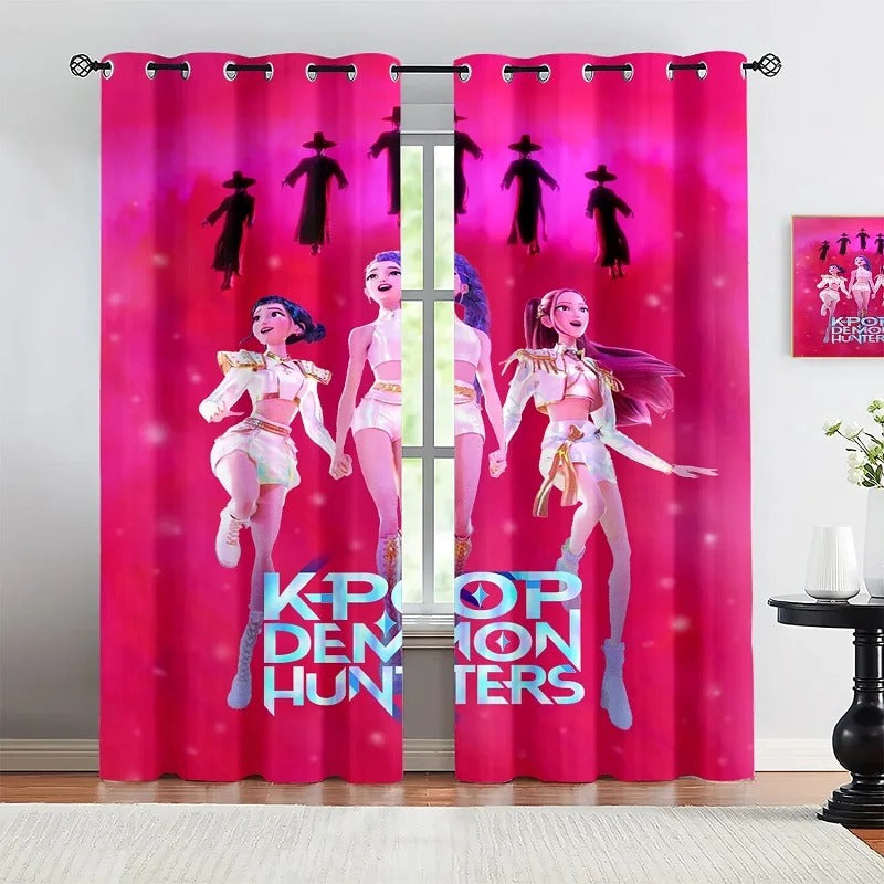 Demon Hunters Huntrix blackout curtains set 2 panels, perfect anime window drapes for bedroom and home décor.