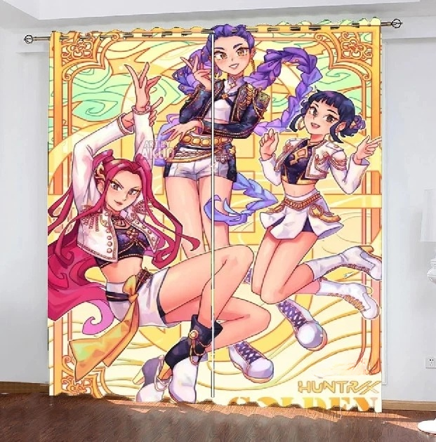 Demon Hunters K-Pop 3D printed blackout curtains for kids and adults bedroom.