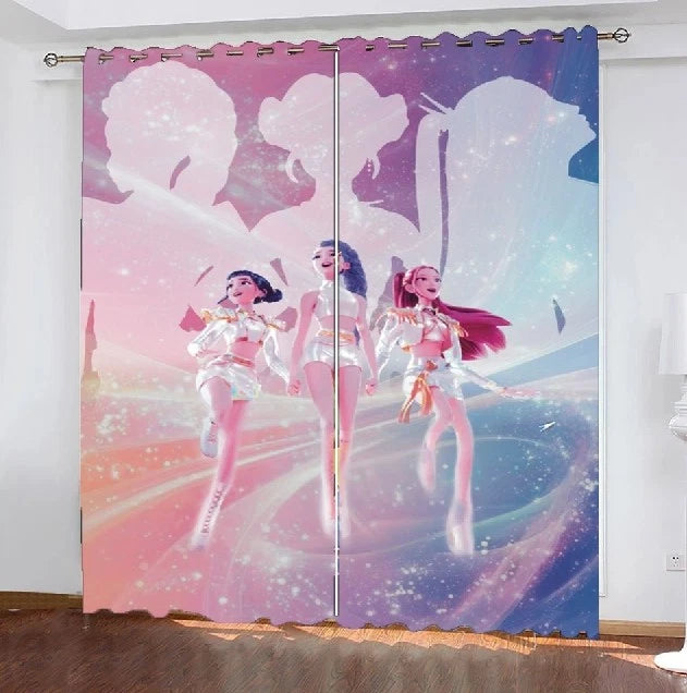 Close-up of Demon Hunters K-Pop 3D printed blackout curtain design.