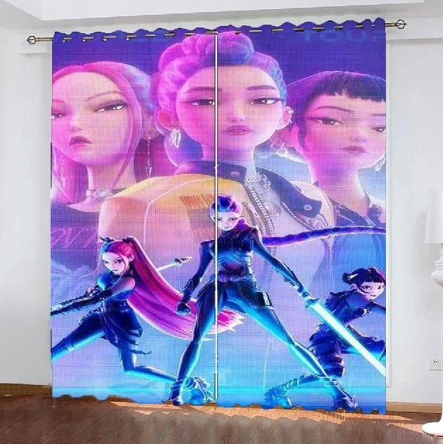 Demon Hunters K-Pop blackout curtains as stylish anime home décor.