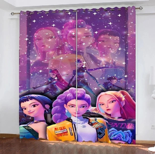 Demon Hunters K-Pop 3D blackout curtains for adults bedroom décor.
