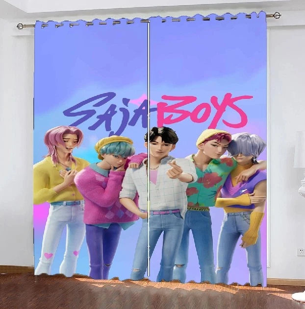 Demon Hunters K-Pop blackout curtains for kids bedrooms with anime design.
