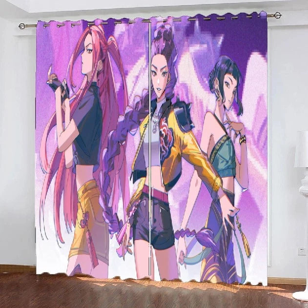 Demon Hunters K-Pop blackout window drapes with 3D anime design.
