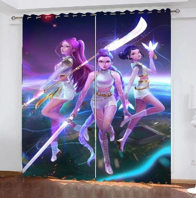 Demon Hunters K-Pop blackout curtains for living room window décor.