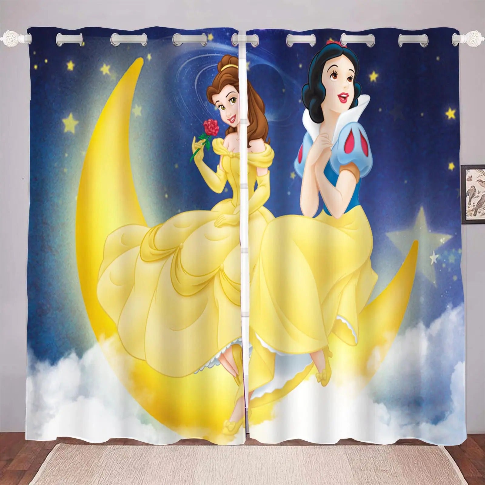 Disney Princess blackout curtains for girls bedroom décor with elegant pink design.