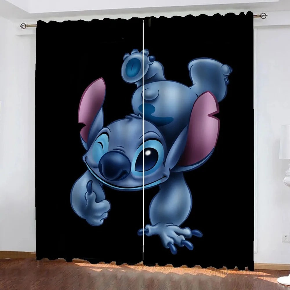 Disney Stitch Blackout Curtains – Anime Bedroom Drapes with Ohana & Cartoon Character Design