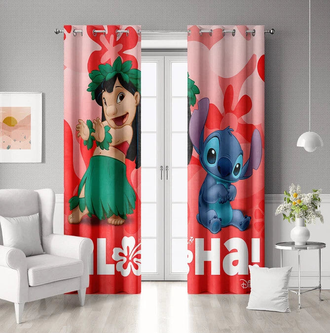 Disney Stitch cartoon curtains designed for kids bedrooms