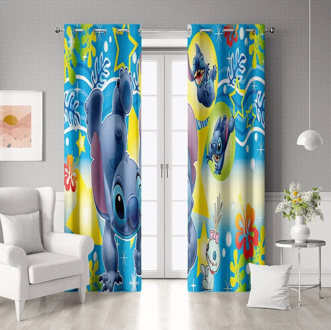 Disney Stitch kids bedroom curtains with fun cartoon print