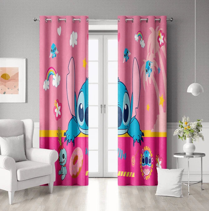 Disney Stitch kids room curtain with cartoon design and blackout fabric
