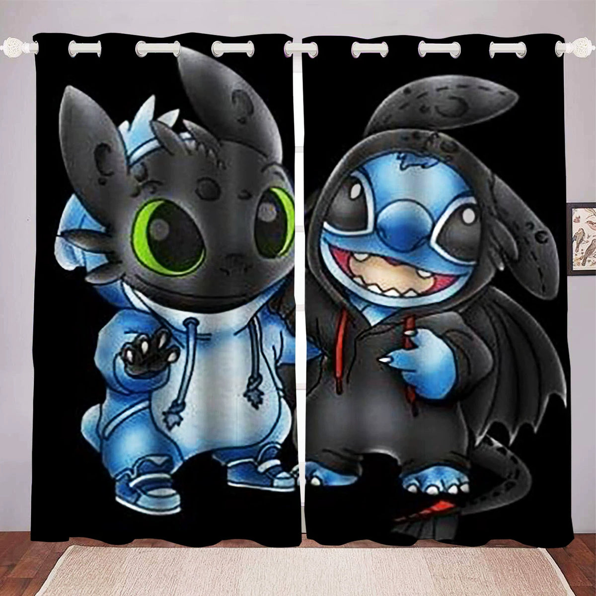 Disney Stitch & Angel curtains for kids room window decor