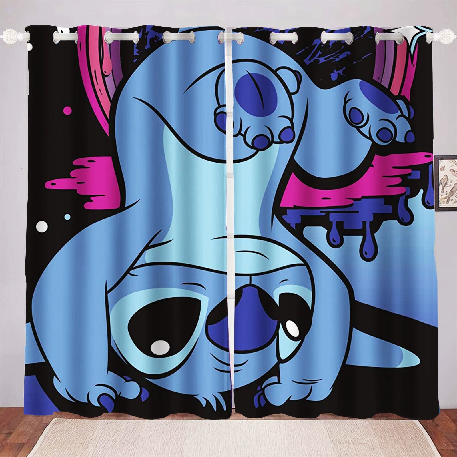 Disney Stitch kids window curtain for bedroom décor with blackout fabric