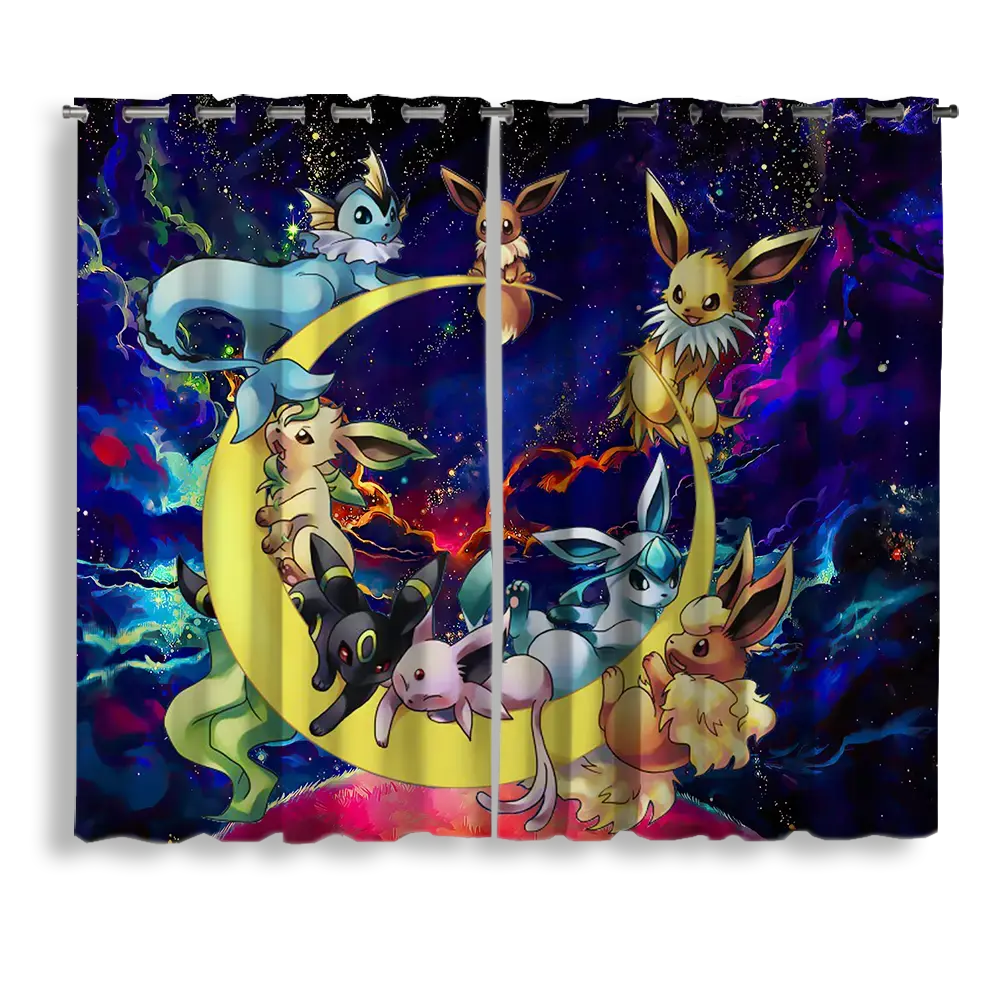 Eevee Evolution Pokemon Family Love You to the Moon Galaxy Window Curtain for bedroom, kids room, and anime home decor