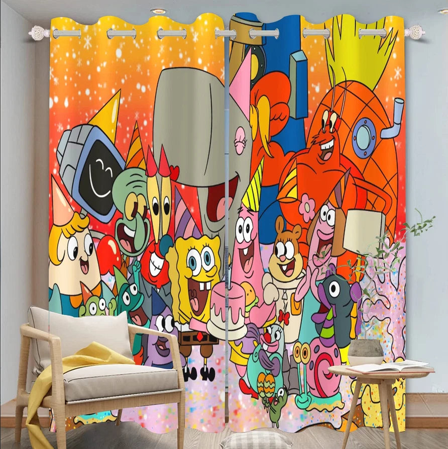 Fun SpongeBob bedroom curtains for children, playful cartoon window drapes.