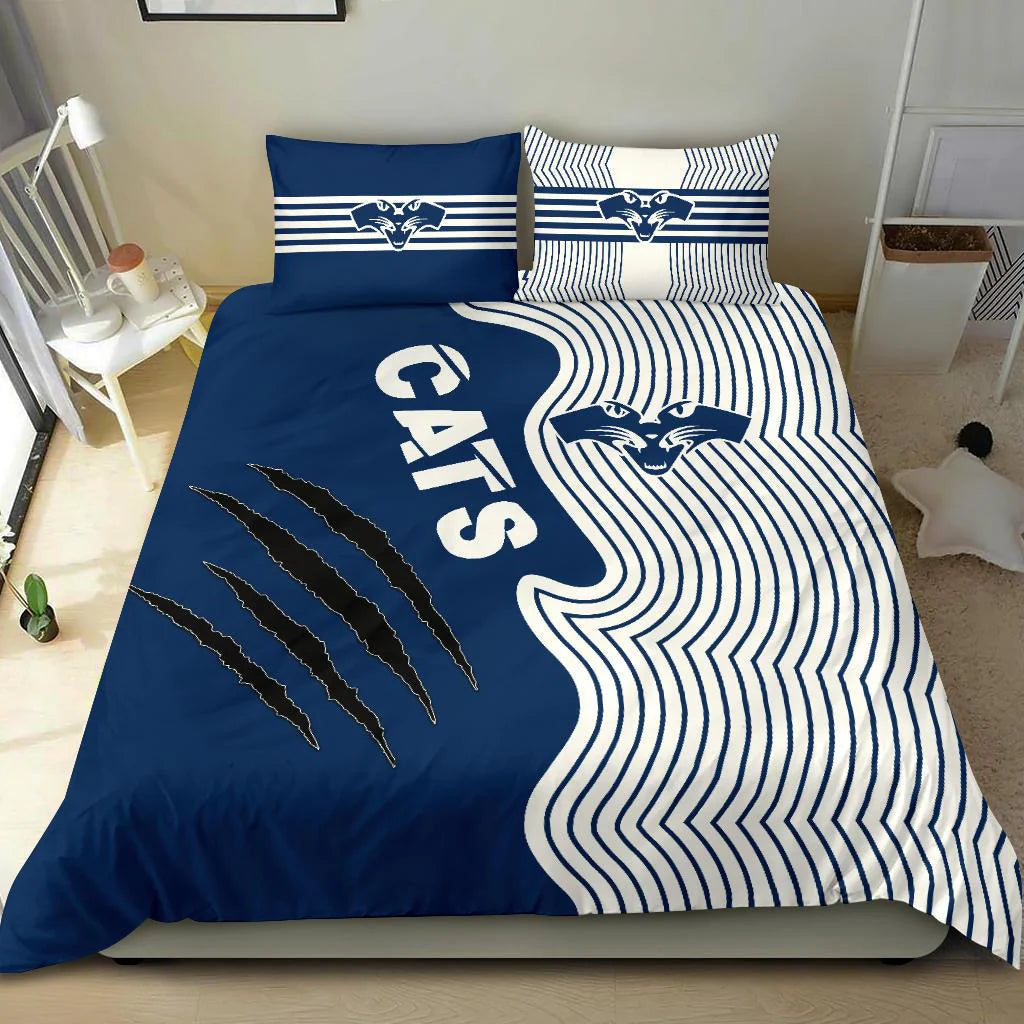 Geelong Cats footy doona cover set, machine washable polyester bedding for AFL fans