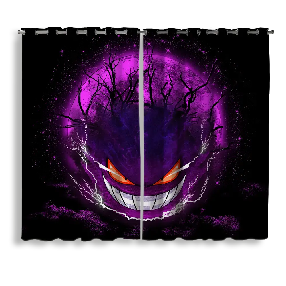 Gengar Pokemon Ghost Scary Moonlight Window Curtain for bedroom, kids room, and anime home decor