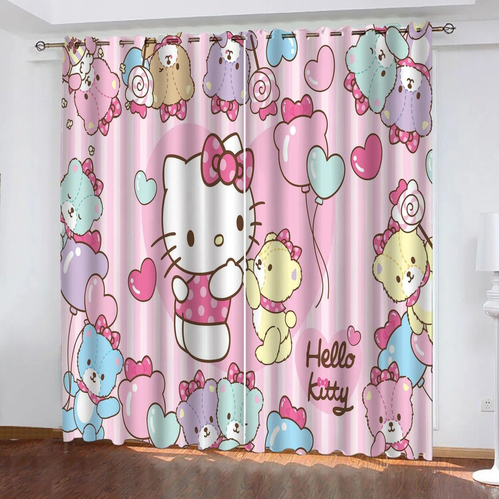 Beautiful Hello Kitty blackout curtains, flannel 2 panel window drapes for kids room.