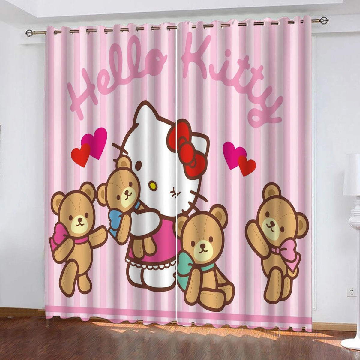Hello Kitty cartoon curtains, blackout window drapes for girls bedroom and nursery.