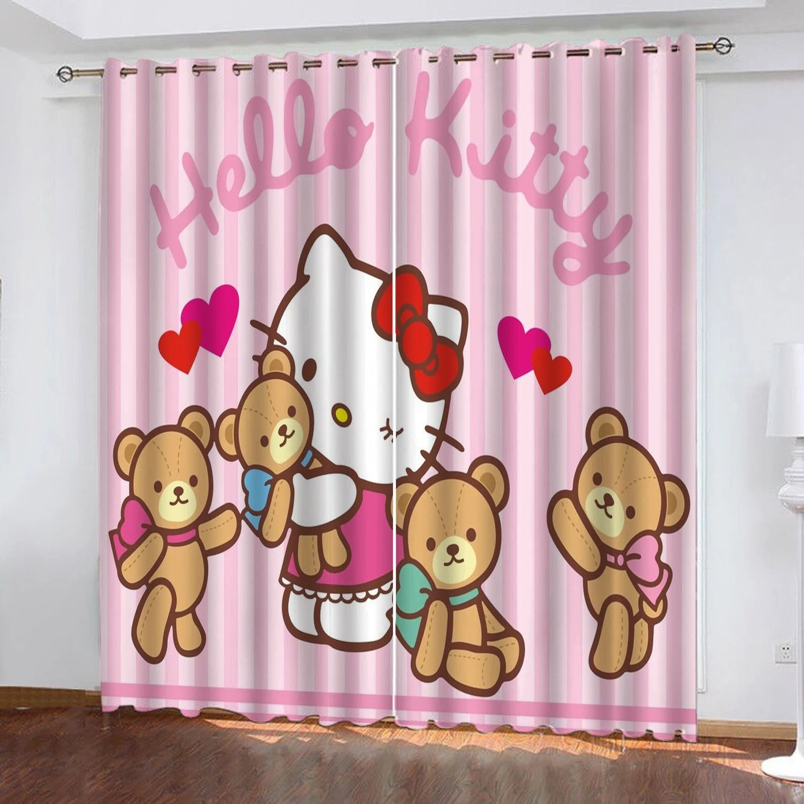 Hello Kitty cartoon curtains, blackout window drapes for girls bedroom and nursery.