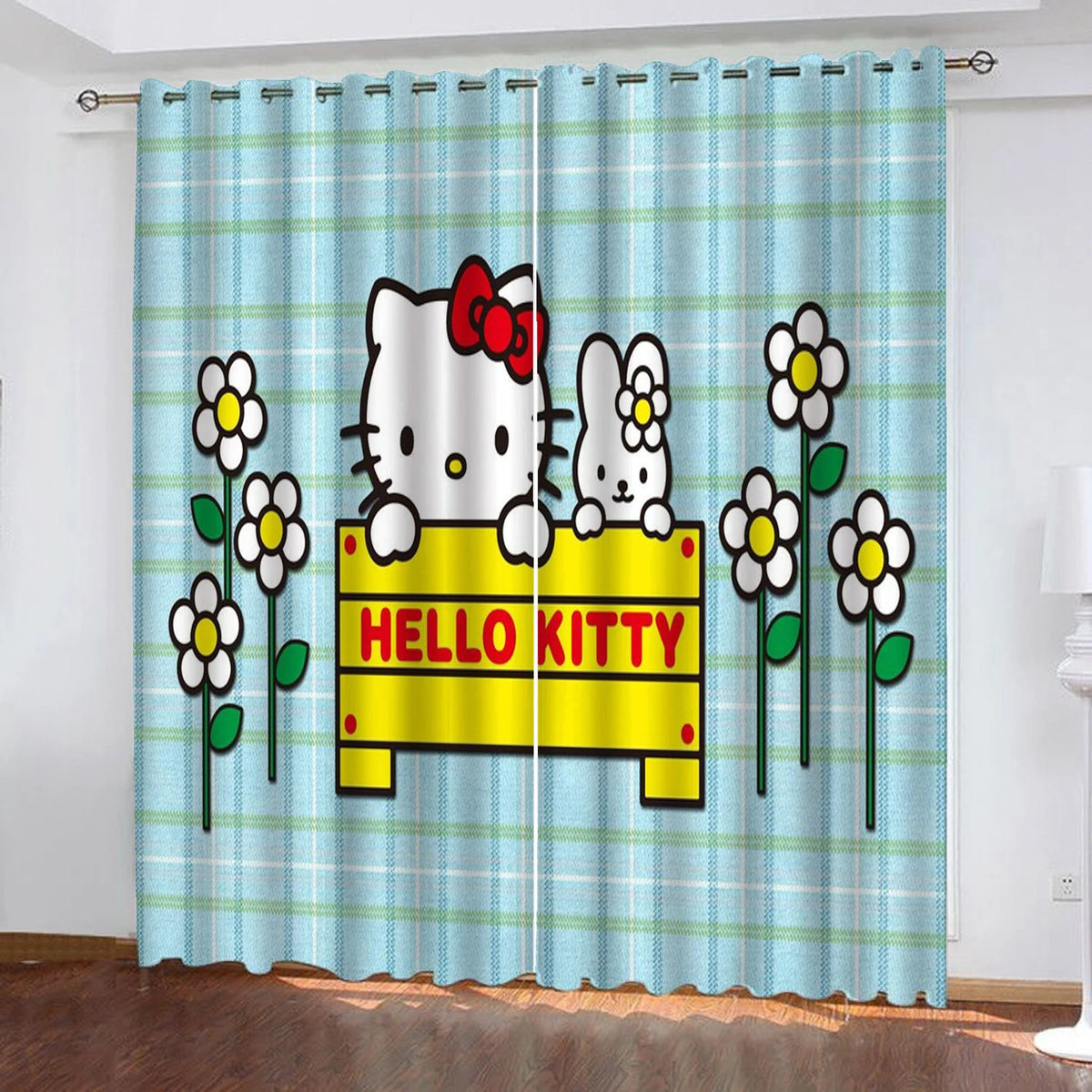Hello Kitty cute curtains, plush flannel blackout drapes for home decoration.