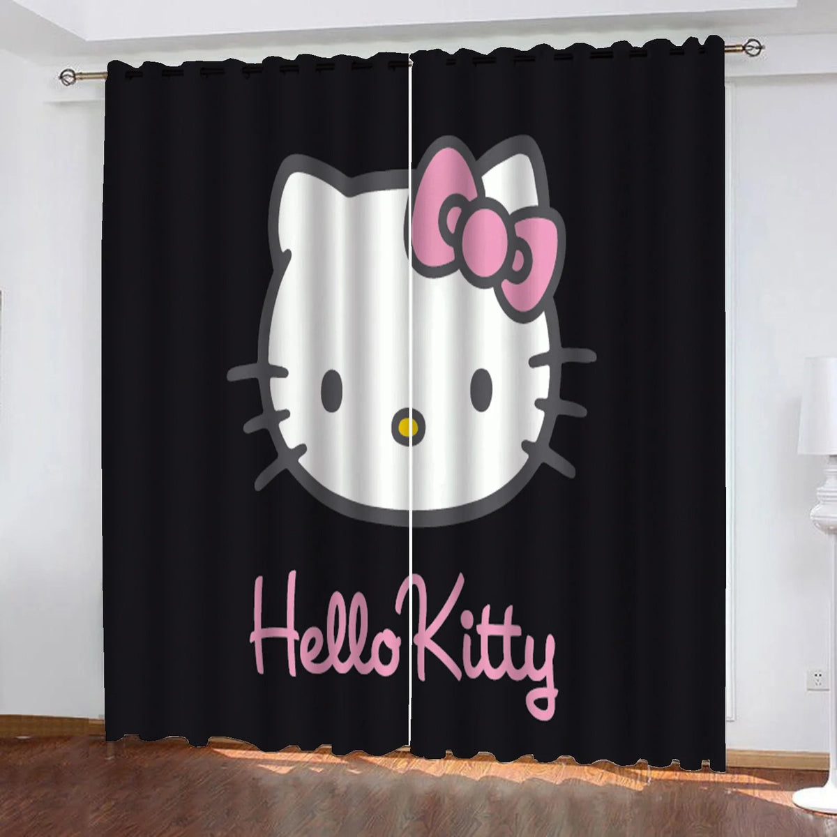 Hello Kitty flannel kids curtains, blackout drapes for bedroom window décor.