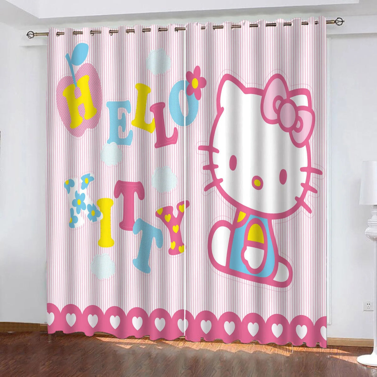 Kawaii anime Hello Kitty curtains, blackout plush drapes for living room and home décor.