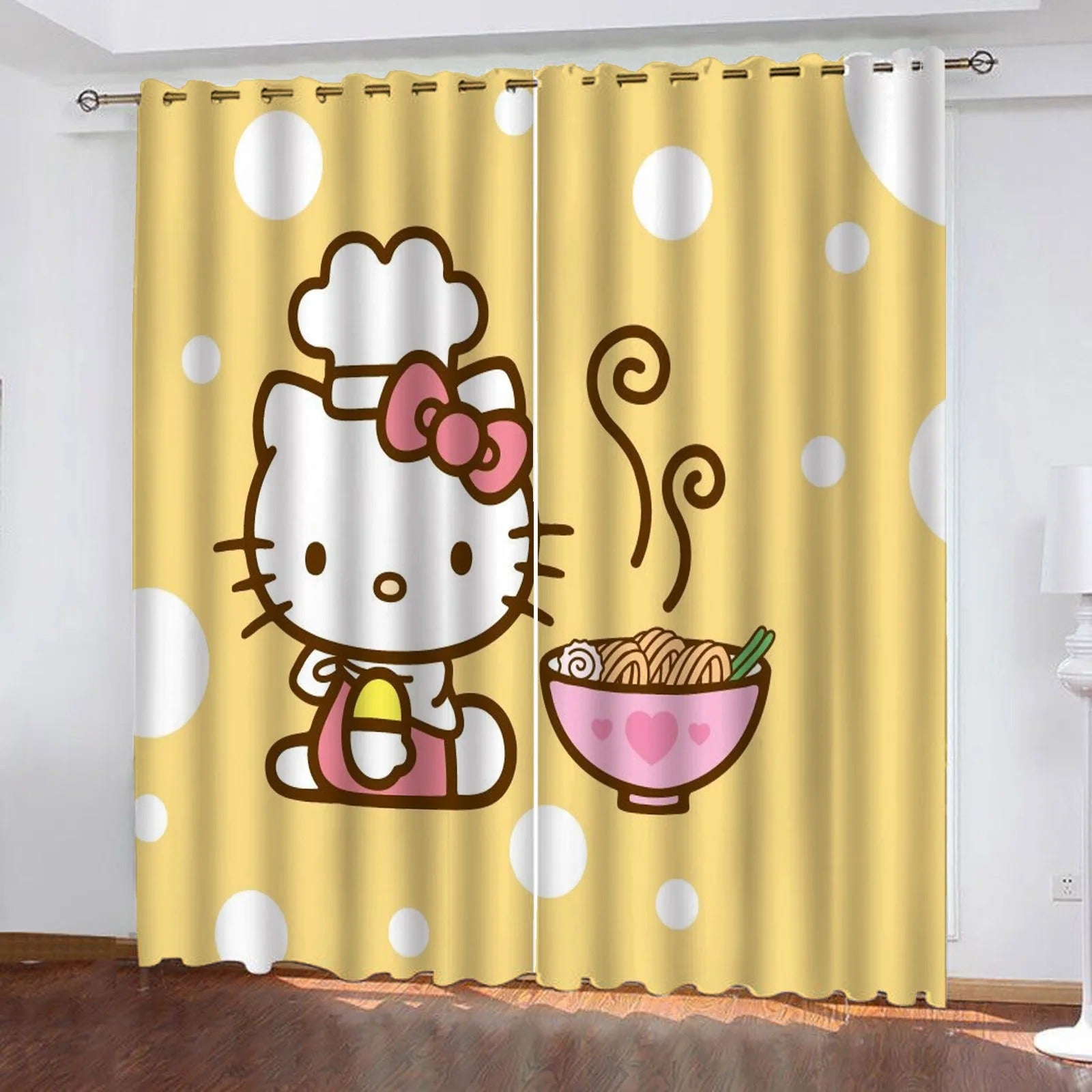 Kawaii Hello Kitty blackout curtains, stylish flannel drapes for bedroom home décor.