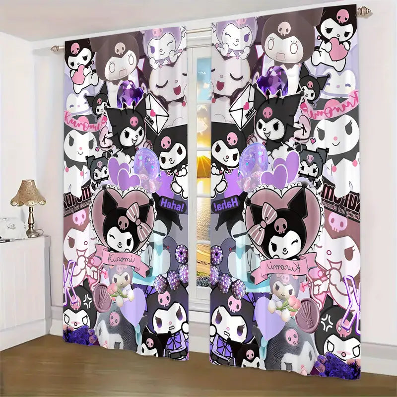 Hello Kitty and Kuromi window panels for kids and teens rooms, blackout thermal curtains.