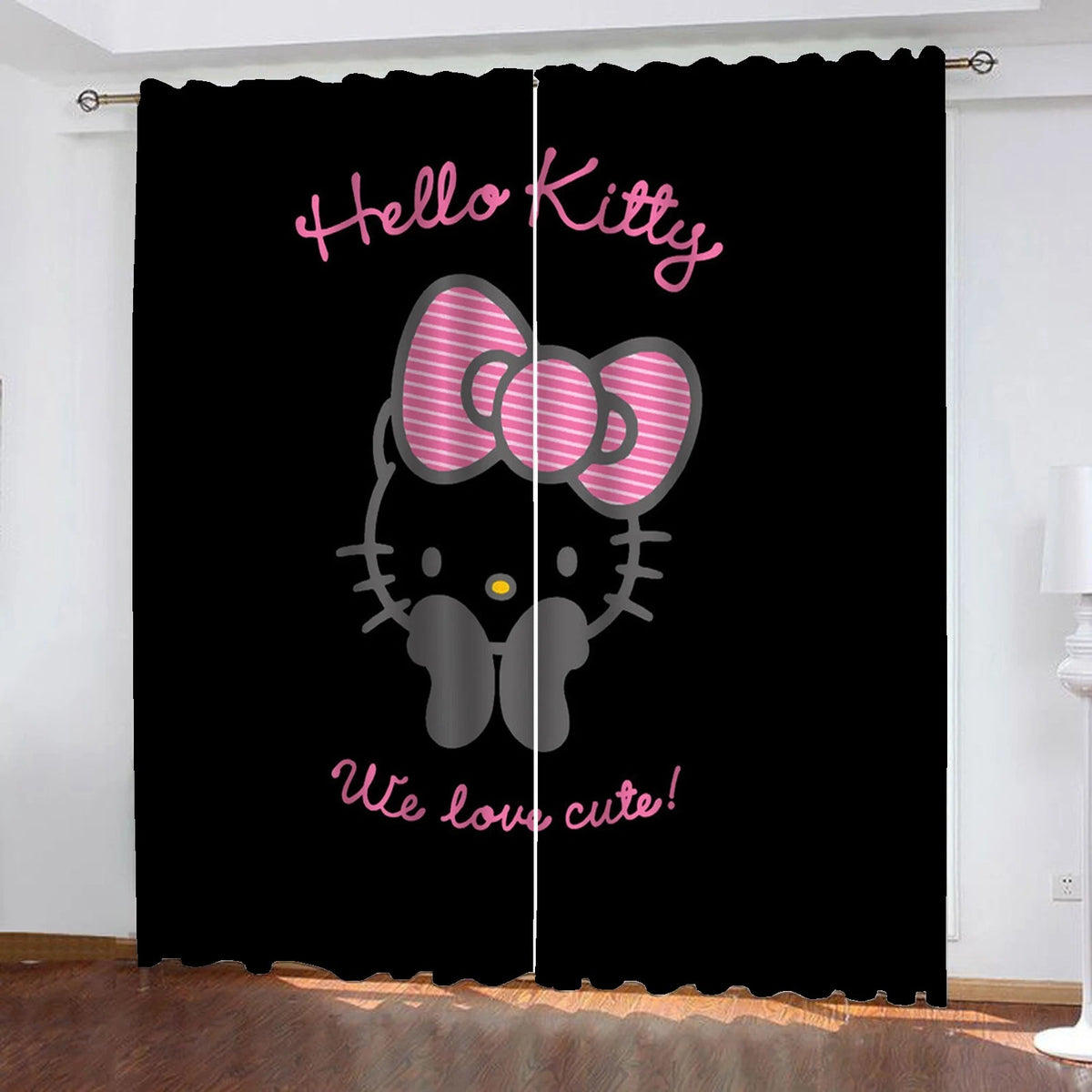 Hello Kitty room darkening curtains, blackout flannel drapes for girls bedroom.