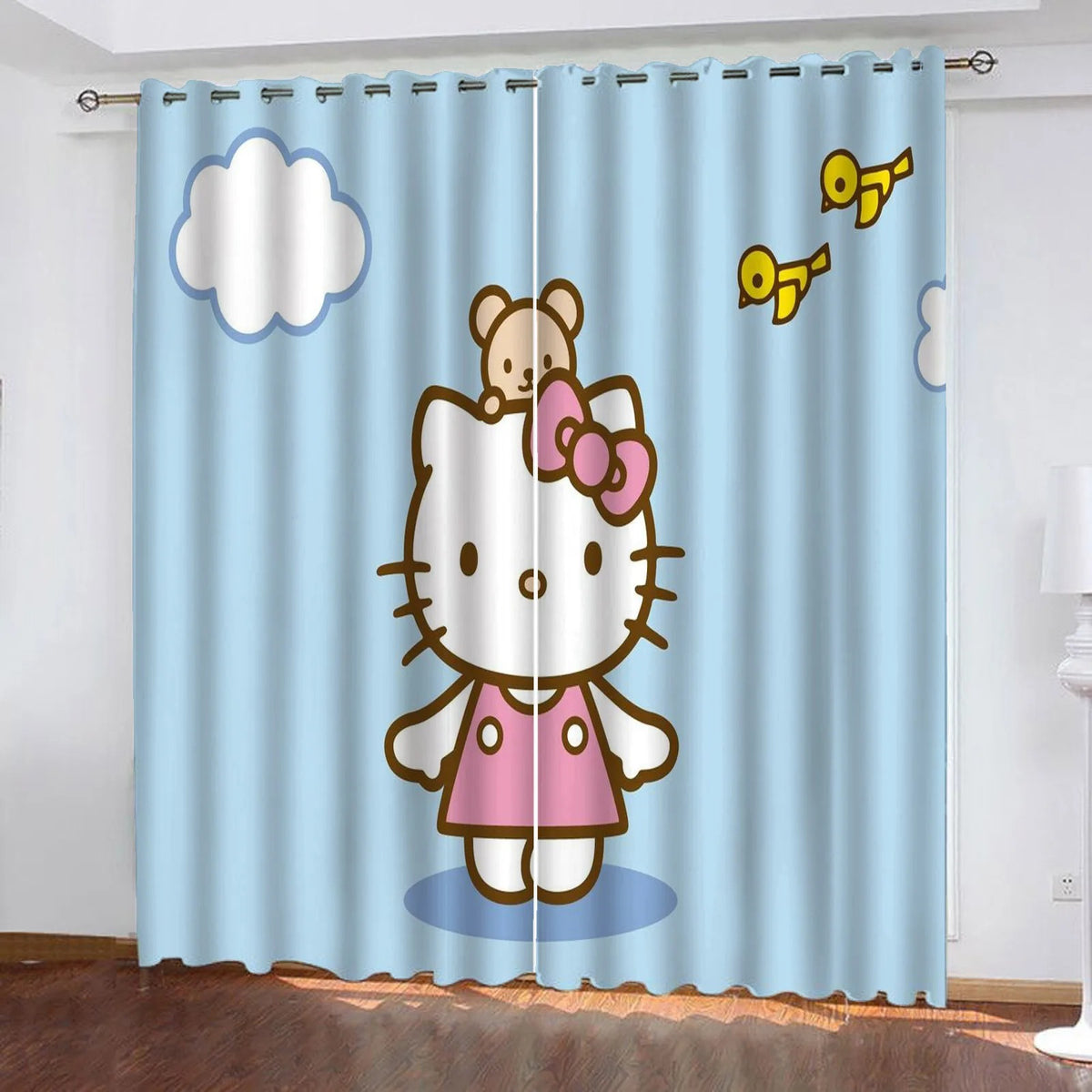 Stylish Hello Kitty curtains, blackout 2 panel flannel drapes for bedroom décor.