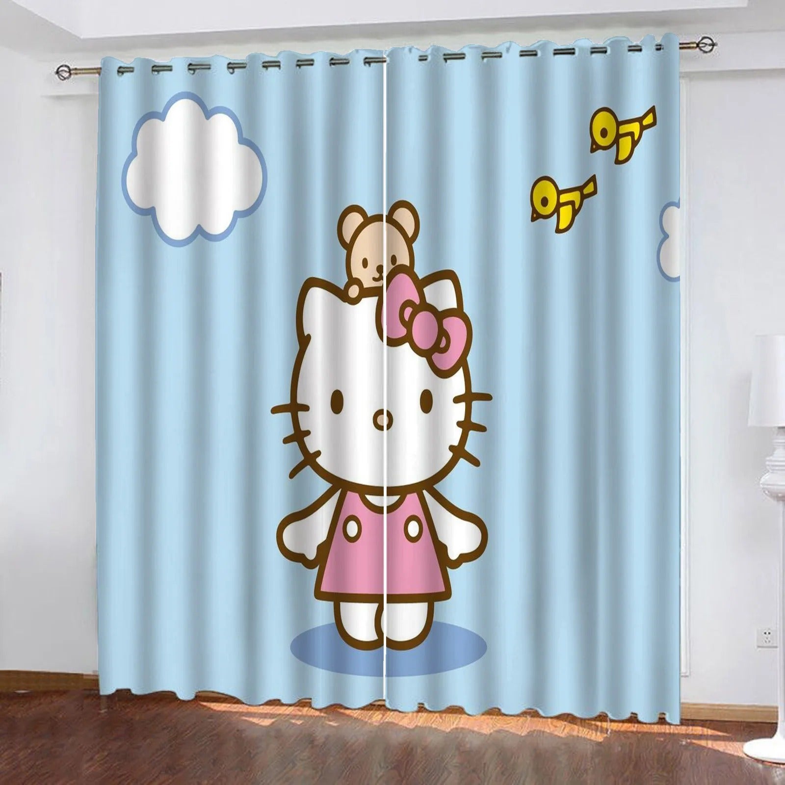 Stylish Hello Kitty curtains, blackout 2 panel flannel drapes for bedroom décor.