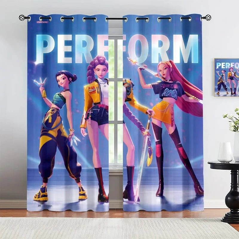 Huntrix 3D printed blackout window drapes for kids and adults bedroom.