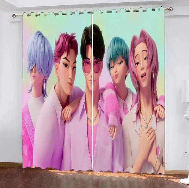 Huntrix anime blackout curtains idea for gaming room or media den décor.