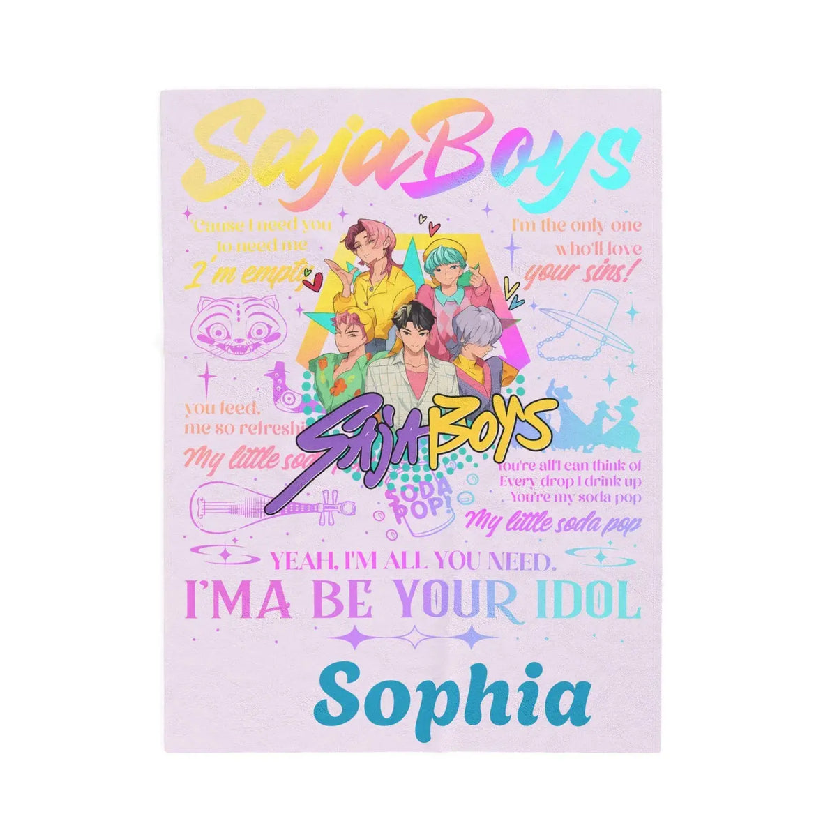 Huntrix Demon Hunters Kpop plush blanket, cozy anime throw for bedroom décor.